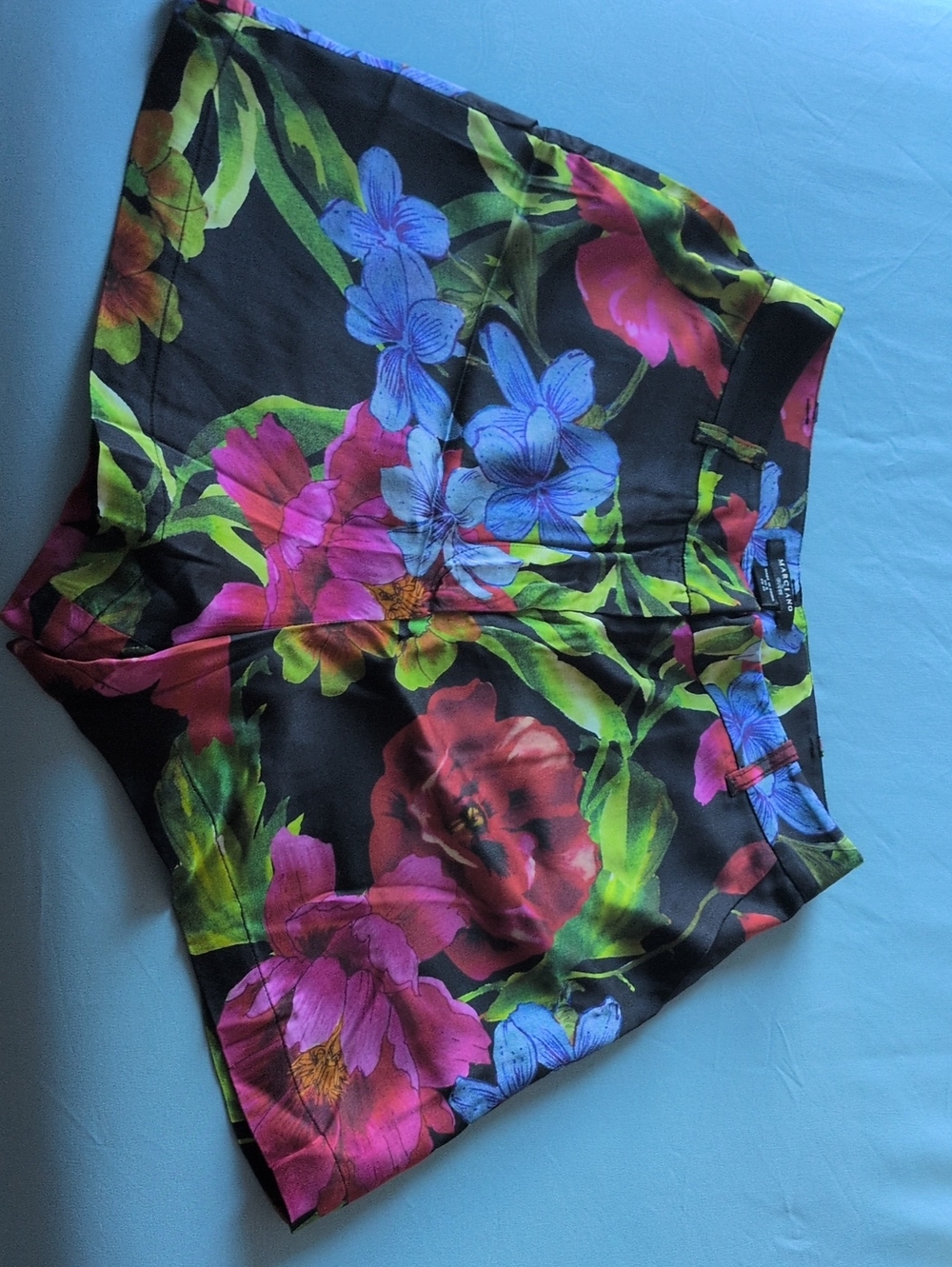 Guest floral Print Women's Bermuda Shorts - Black with Pink & Blue Flowers
